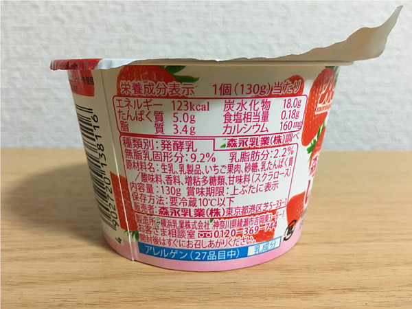 森永いちごヨーグルト「練乳味」のカロリー&原材料