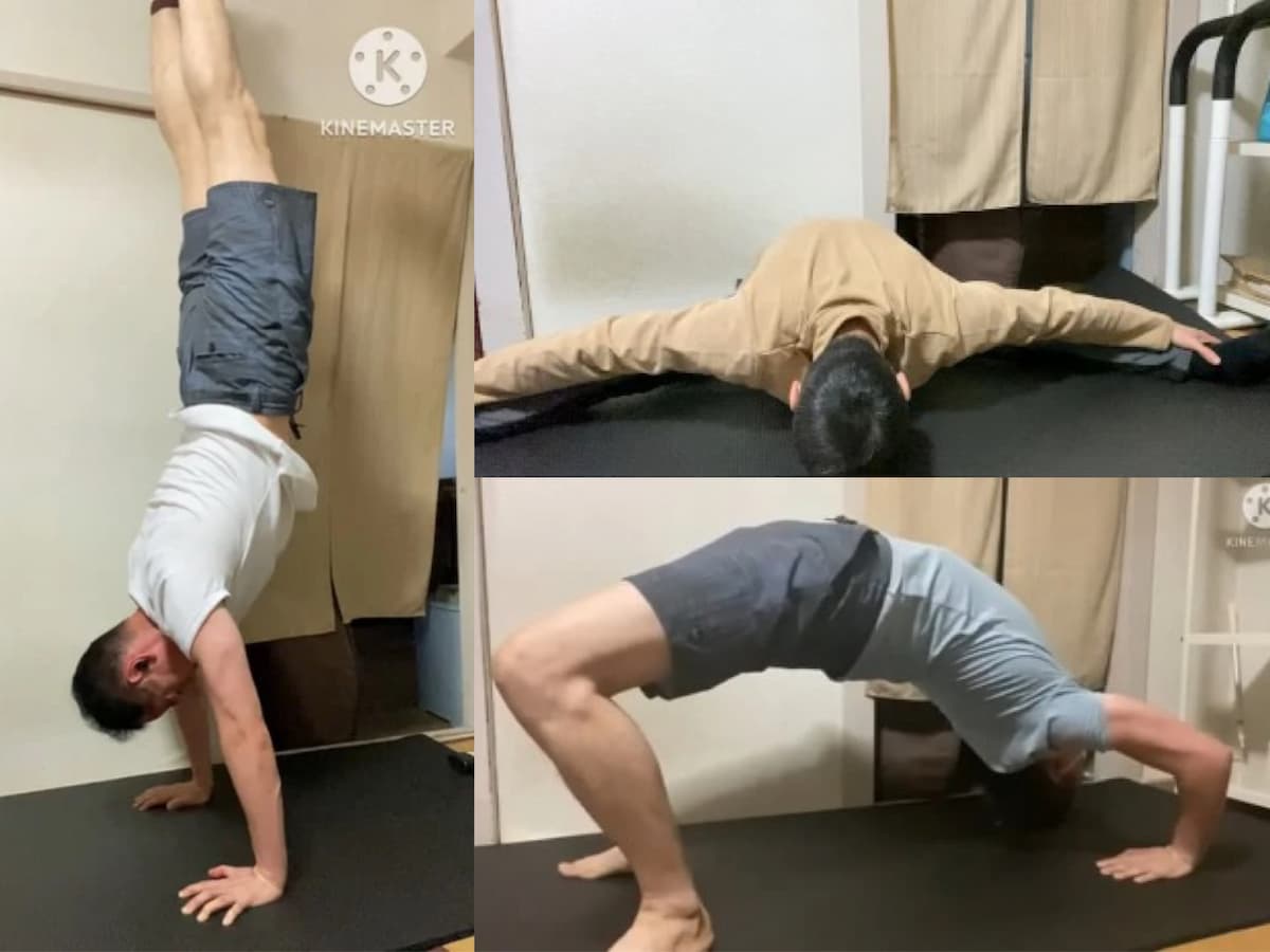 50代-風呂上がりストレッチ継続中！ブリッジ、開脚前屈、逆立ちの効果